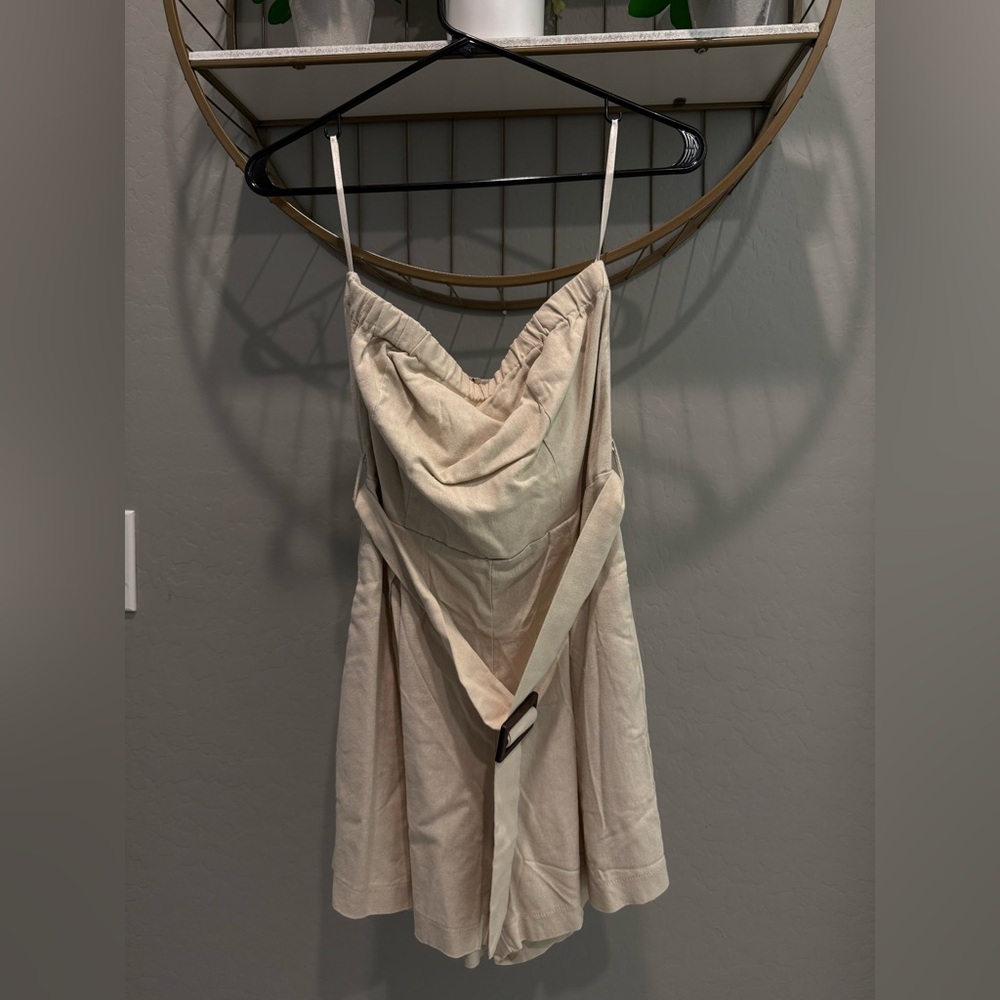 Beige Sleeveless Dress with Belt